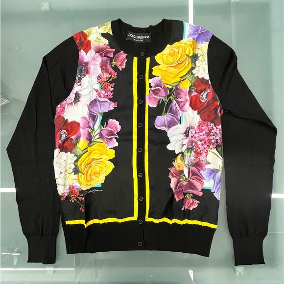 NWT Dolce & Gabbana Black Floral Print Button Cardigan Sweater top IT 38 XS - Picture 5 of 9